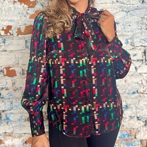 Investments The Bow Blouse in Pixel Plaid 2X